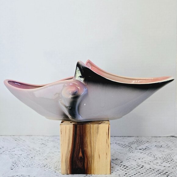 VINTAGE HULL 71 PARCHMENT GREY AND PINK CONSOLE PLANTER CENTERPIECE BOWL 12.5" - Picture 3 of 12